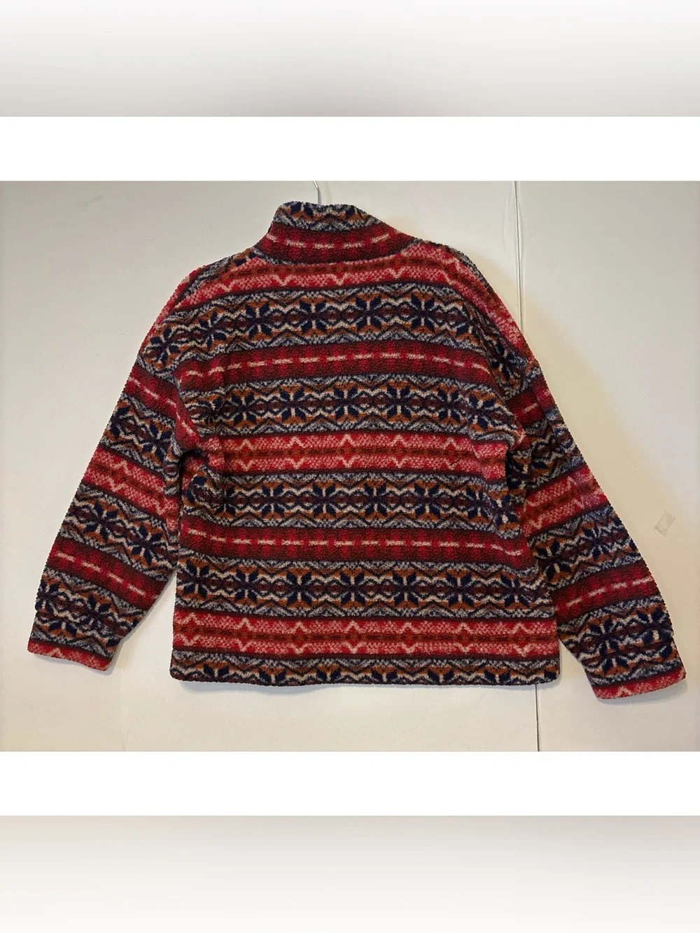 American Eagle Outfitters Red and Navy Patterned Quarter-Zip Sweater